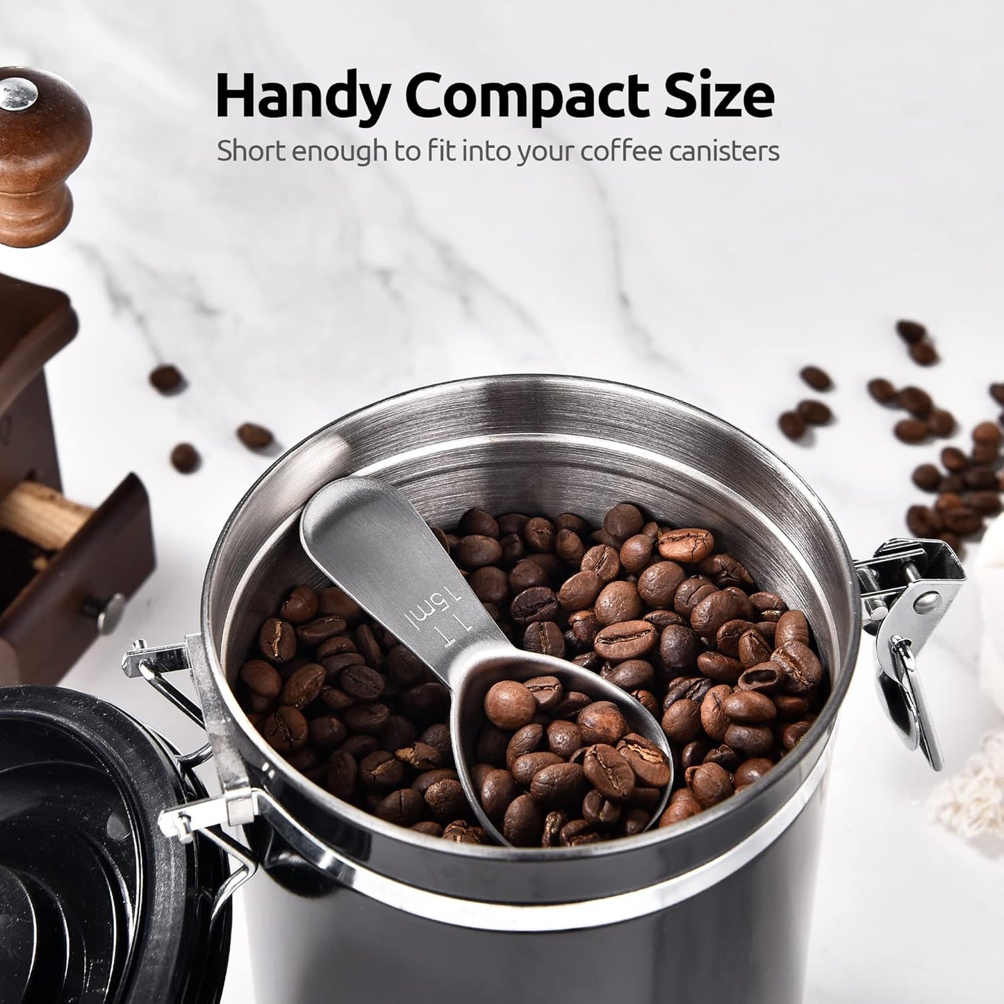 18/8 Stainless Steel Coffee Scoop: U-Taste 1 Tablespoon Metal Measuring Spoon, Short Handled Measure Scooper for Ground Coffee, Bean, Espresso, Powder, for Canister (Silver, 1Tbsp/15ml)