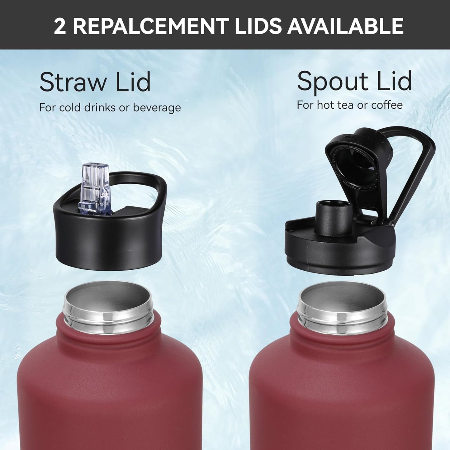 HASLE OUTFITTERS Half Gallon Insulated Water Bottles 64 oz, Stainless Steel Metal Water Jug with 2 Lids Keep Cold 48h/Hot 24h, Leak Proof & BPA-Free Water Flask Jug(Brick Red,1)