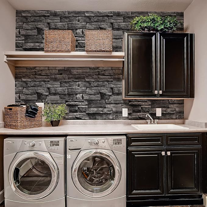Jeweluck Grey Brick Wallpaper Peel and Stick Wallpaper 17.7inch×118.1inch Faux - Image 6