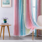 XiDi Curtains for Bedroom Decor, Rainbow Pink-Blue-34-45 - Image 4