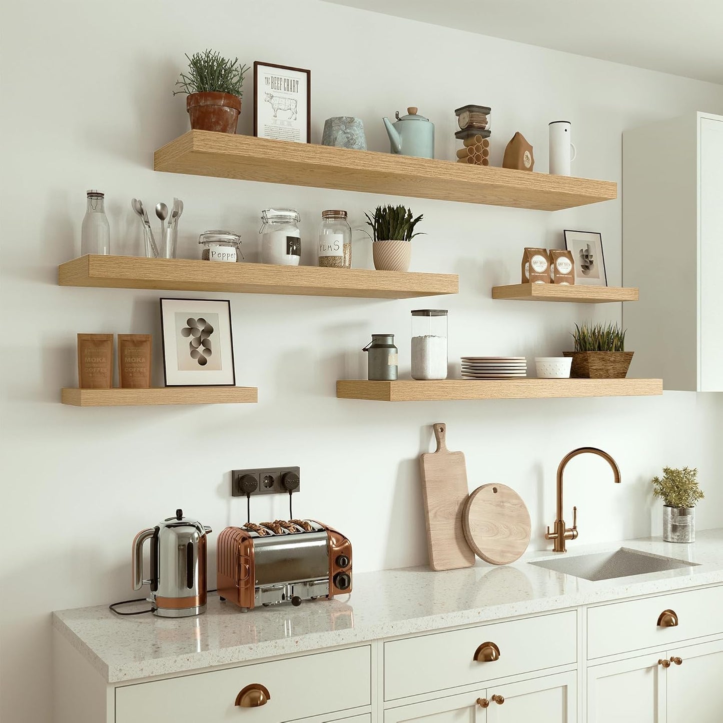 Vivelove 10 inches Deep Floating Shelves 36 inch Long, Large Oak Wall Shelves Heavy Duty 70 lbs for Bedroom, Bathroom, Living Room, Kitchen, Office, Modern Shelf Home Decor with Invisible Bracket