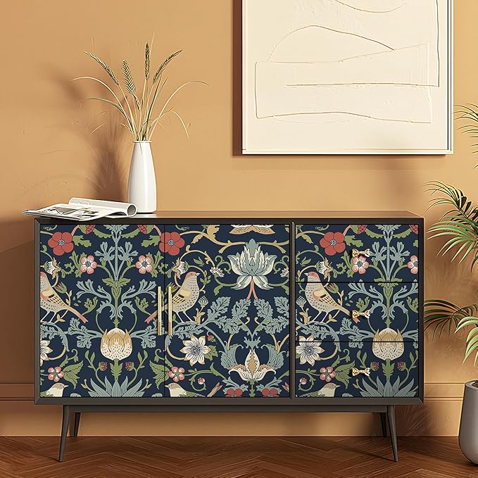 FunStick 17.5"x354" Dark Blue William Morris Wallpaper Vintage Antique Leaves - Image 3