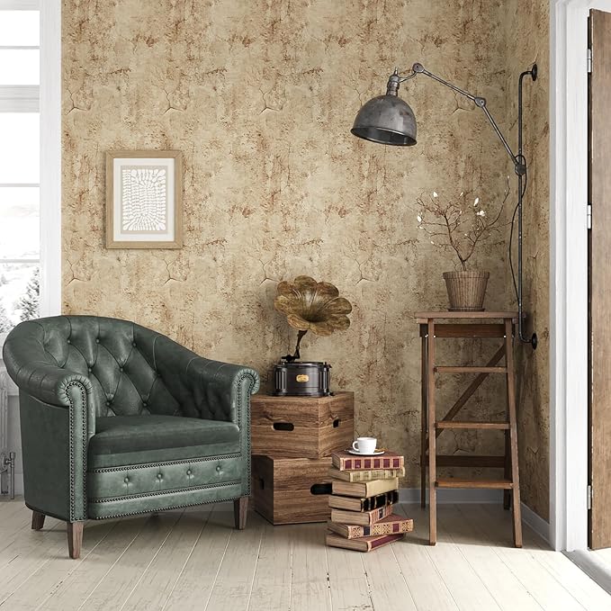 VEELIKE Wide Size 32''x354'' Aged Tan Concrete Wallpaper Peel and Stick - Image 3