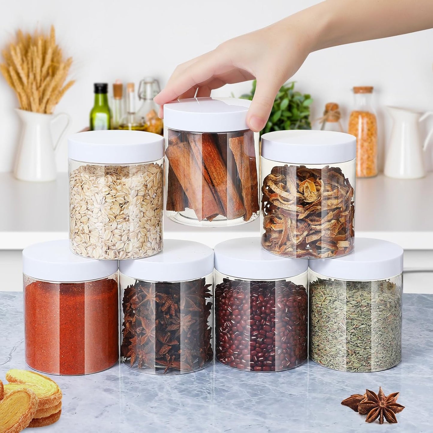 Plastic Jars with Lids,Airtight Container Ideal For Dry Food, Honey Jam, Peanut Butter,Cosmetics, Cream, Bathroom and Storage Included Extra Label and A Pen (30 PCS White Lids)