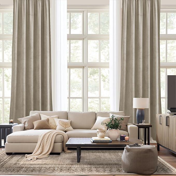 NICETOWN Living Room Camel Velvet 102 inches Long Curtains, Sound and Sunlight - Image 7