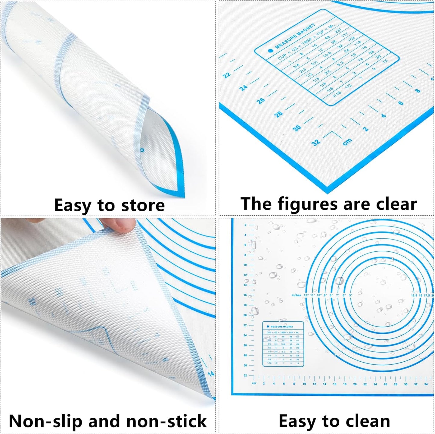 Baking Mats Silicone Kitchen Counter Dough Rolling Mat,Anti-slip Silicone Dough Mat with Measurement,24 x 16 Inches (Blue)