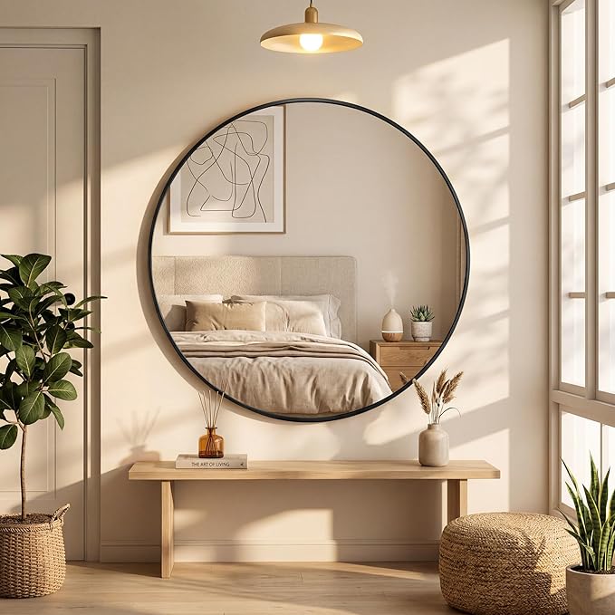 OLIXIS 36 Inch Black Round Bathroom Wall Mirror, Round Bathroom Mirrors - Image 7
