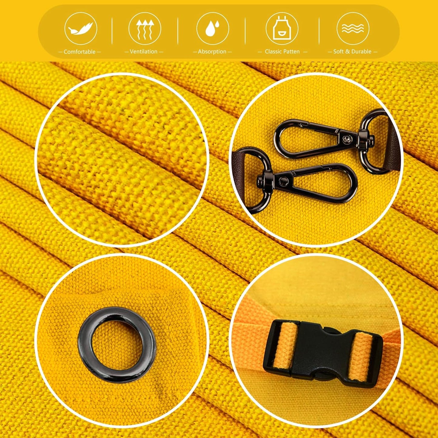 5 Pack Kitchen Apron, Work Apron, Canvas, Multiple Pockets, Gardening, Painting, BBQ, Artist, Carpenter, Sizes M to XXL, Yellow