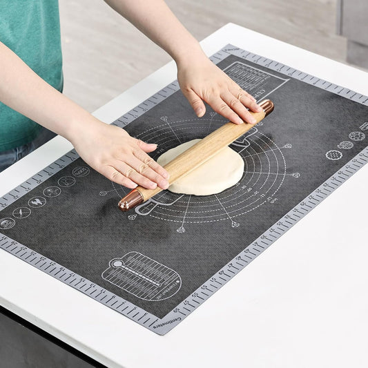 Silicone Pastry Mat Extra Large with Measurements 26''x16'' for Reusable,Non-slip Silicone Baking Mat, Counter, Dough Rolling, Oven Liner,Fondant/Pie Crust (Translucent_Grey, 16''W x 26''L)