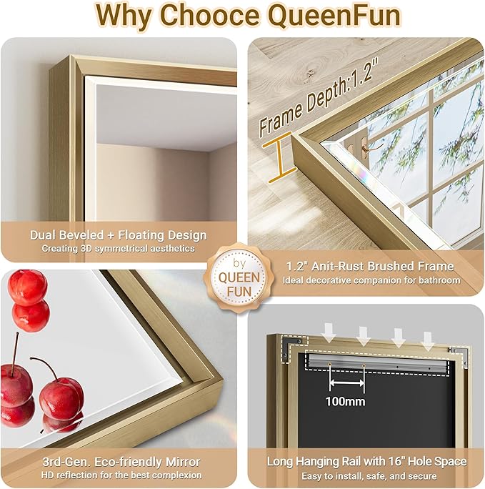60 x 36 Gold Bathroom Mirror, Brushed Gold Beveled Bathroom Mirror, - Image 7