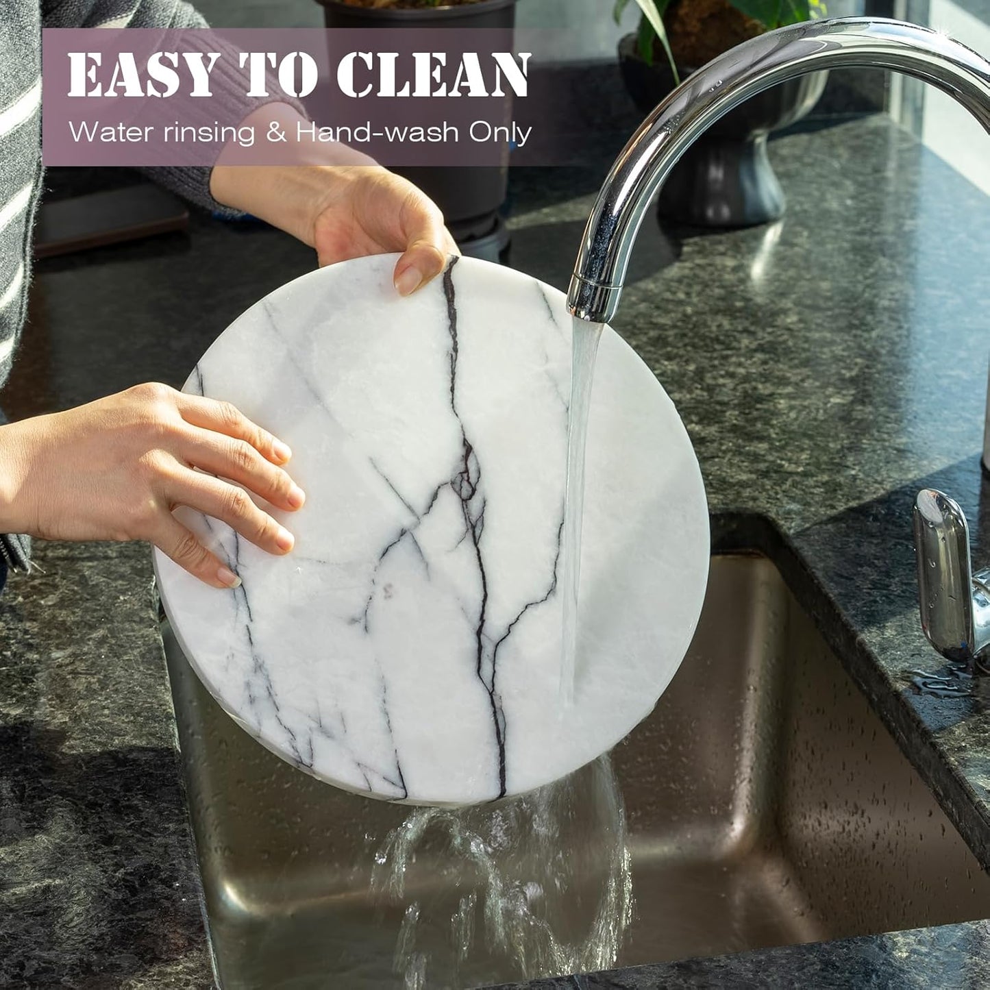 Koville Marble Cutting Board for Kitchen Countertop, 11" Round Marble Cheese Board Serving Tray for Baking, Charcuterie, Pastry, Trivet, Stone Cutting Boards for Kitchen - Milas Lilac