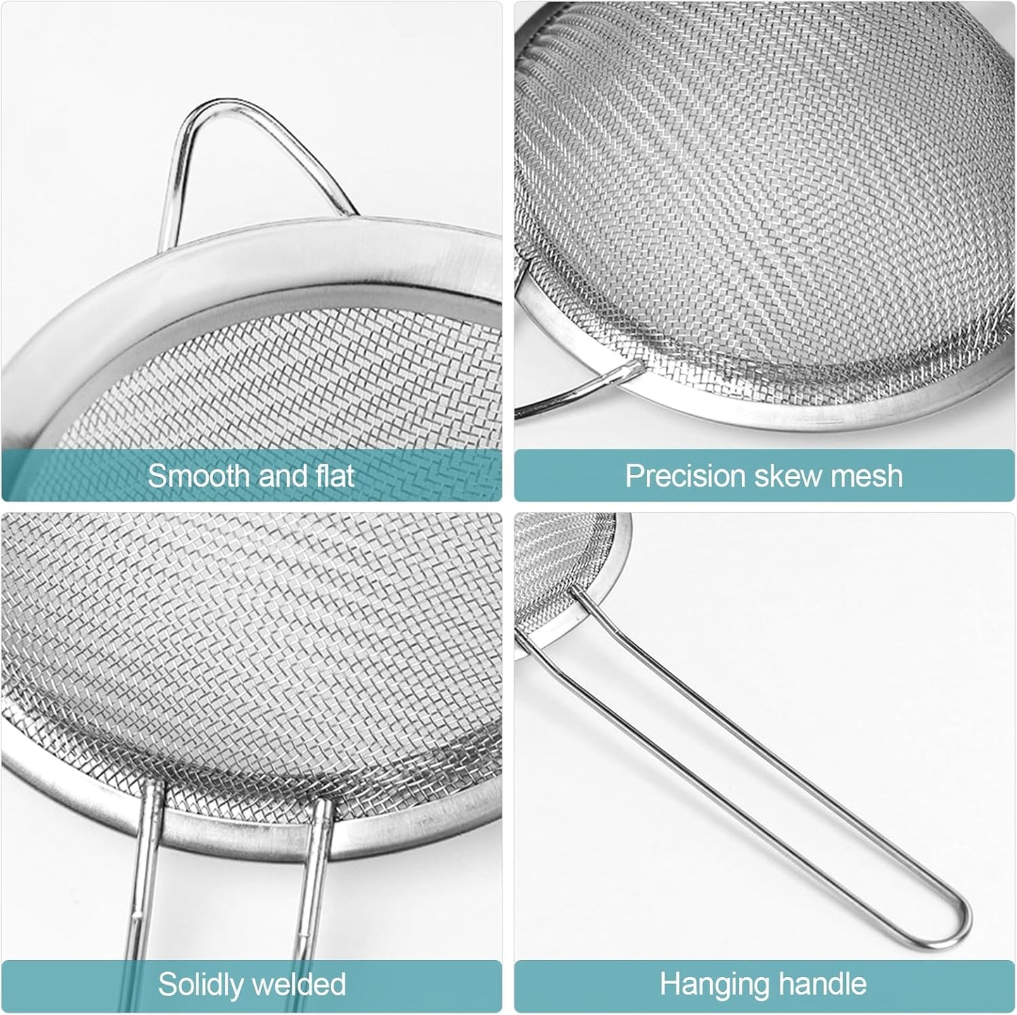 3 Pack Fine Mesh Strainer, Small Stainless Steel Sieves with Handles, for Steeping Loose Leaf Tea, Straining Cocktail, Juice and Sifting Flour, Powdered Sugar