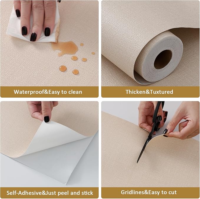 Grasscloth Peel and Stick Wallpaper 20.8"x394" Beige Thick Fabric Textured - Image 4