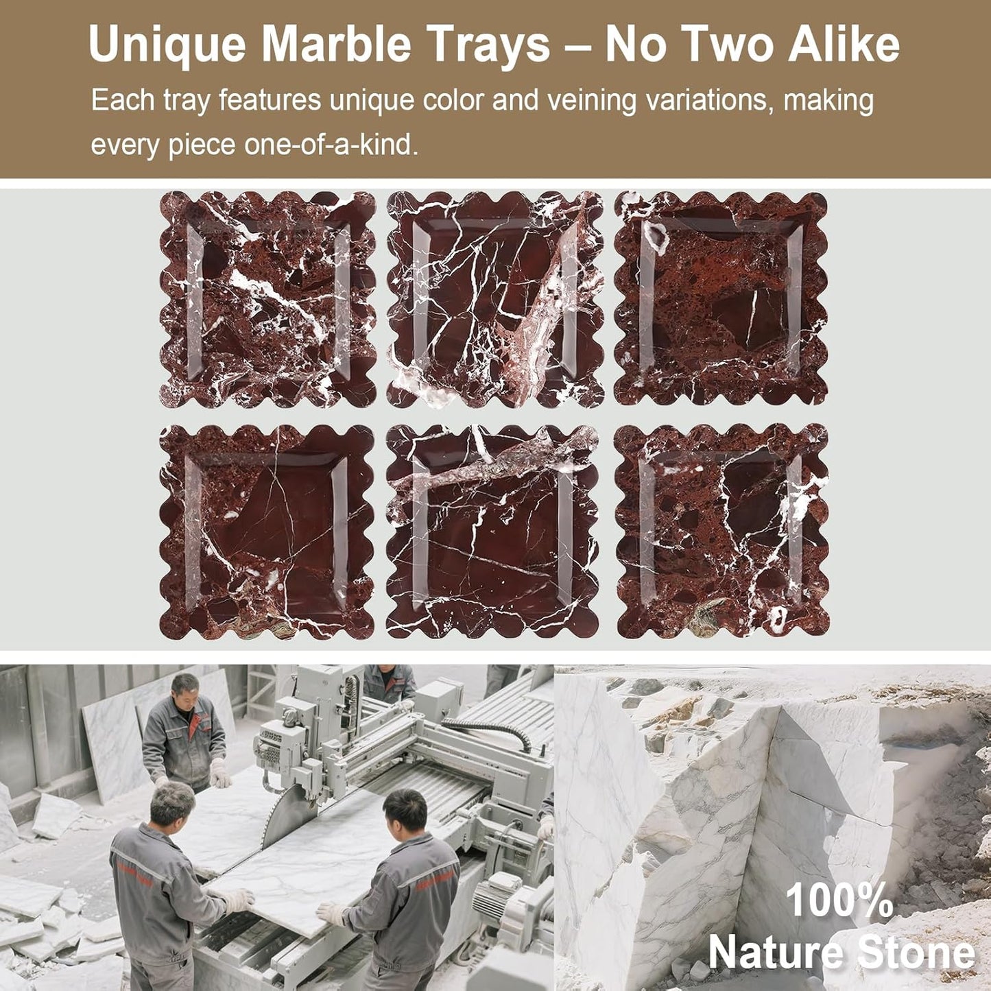 Natural Marble Vanity Tray - Moujings Genuine Marble Perfume Tray for Bathroom Decor, Stone Bathroom Vanity Organizer Tray for Kitchen Counter, Candles, Jewelry, Coffee, Makeup, Key