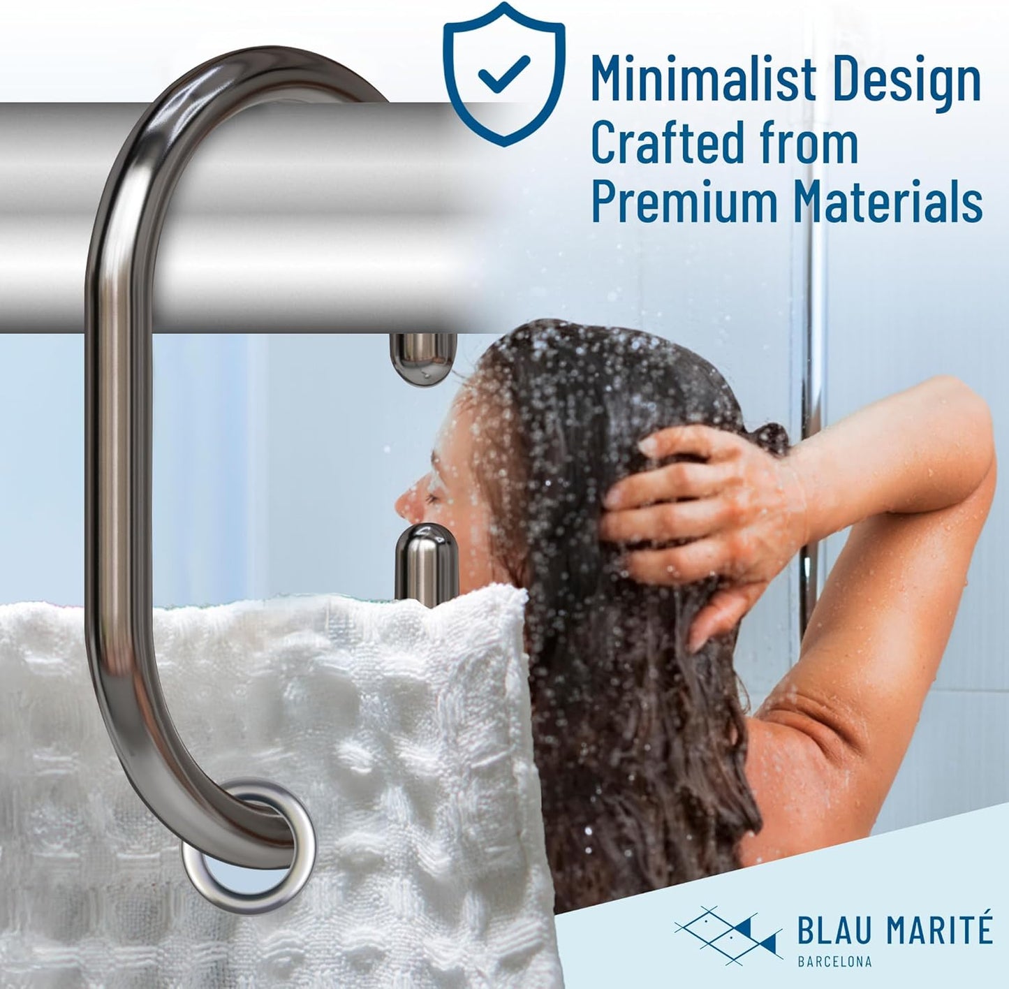 12 Metal Shower Curtain Hooks, Rust-Proof Decorative C-Shaped Curtain Hooks for Bathroom, Chrome Shower Curtain Rings, Fits Rods Up to 1 Inch (C, Silver)