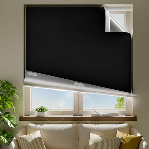 18" W x 54" L 100% Blackout Curtains, Total Darkness No-Drill Black Out Window by ZELMINE