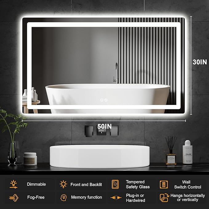 Led Mirror for Bathroom, 30x50 Bathroom Vanity Mirror for Wall - Image 8