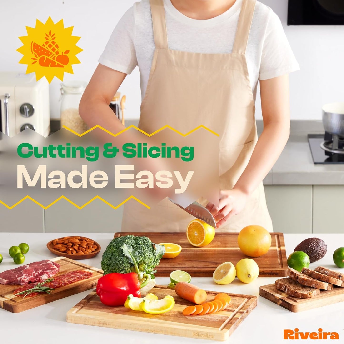 Riveira Acacia Wood Cutting Board – Gourmet Acacia Grandeur: 20 x 14 Wooden Cutting Board – Natural Wooden Cutting Boards For Kitchen Decorative – Innovative Juice Grooves Acacia Wooden Chopping Board