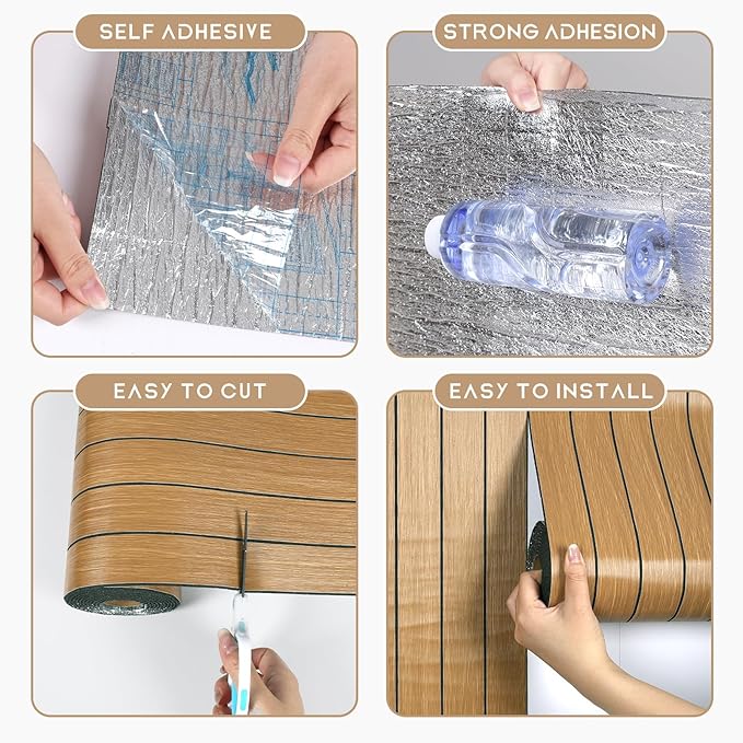 VEELIKE Honey Teak Wood Slat Wall Panels Peel and Stick Decorative Faux Wood - Image 8