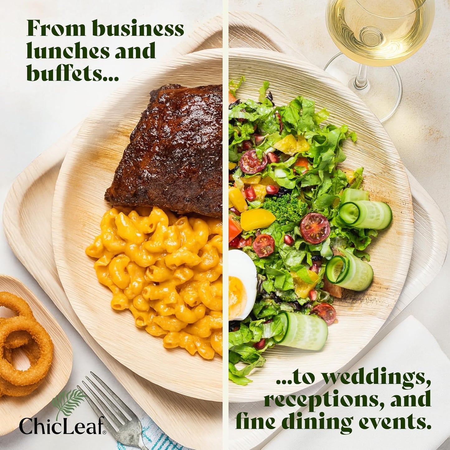 Chic Leaf Disposable Palm Leaf Plates - 50 Count, 8" Square, Natural - Bamboo Plates Disposable, Biodegradable & Compostable - Microwave Safe & Heavy Duty - Event & Party Supplies - Wedding Decor