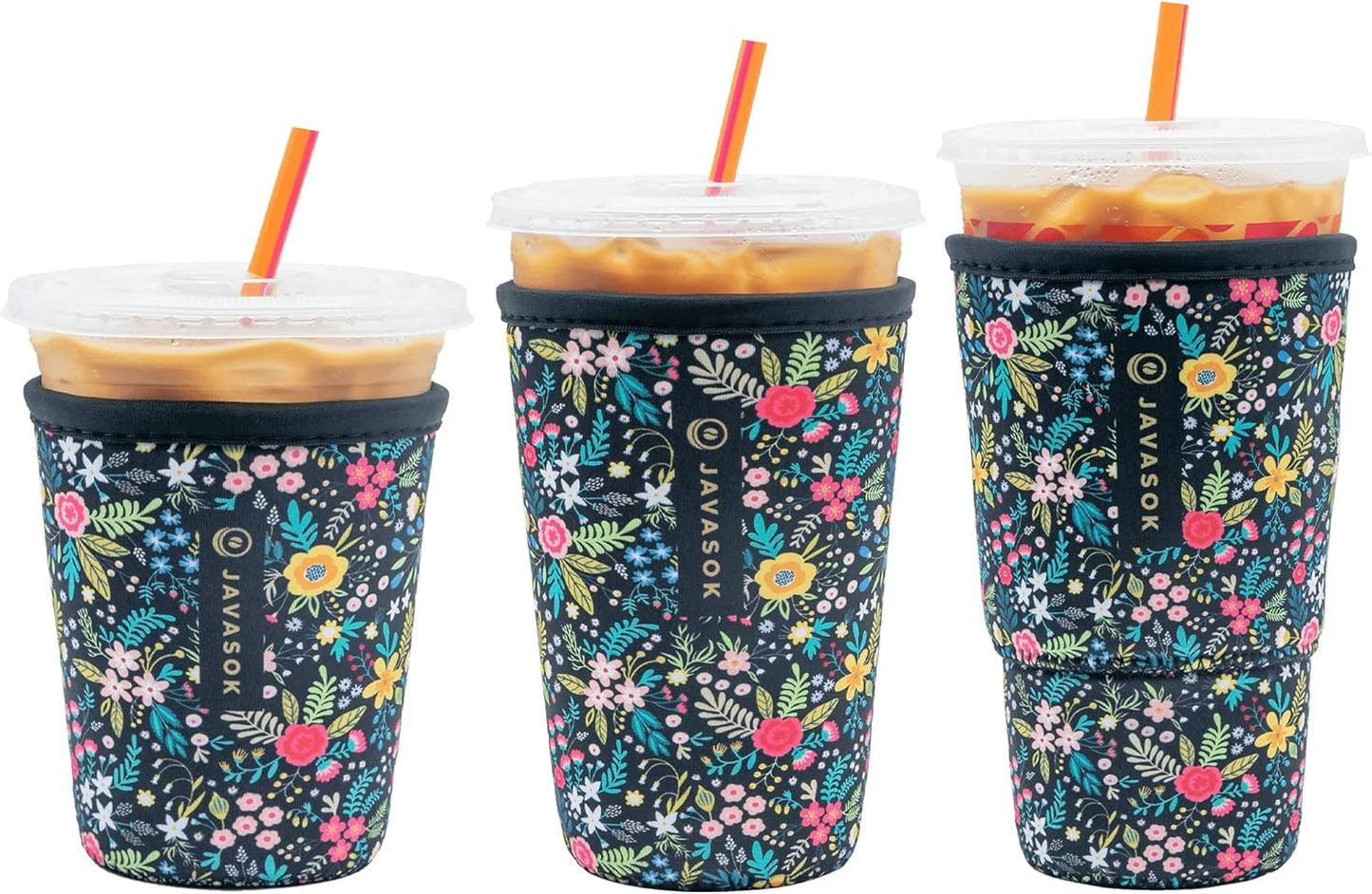 Sok It JavaSok Iced Coffee & Cold Soda Insulated Neoprene Cup Sleeve (English Garden Picnic, S/M/L 3-Pack)
