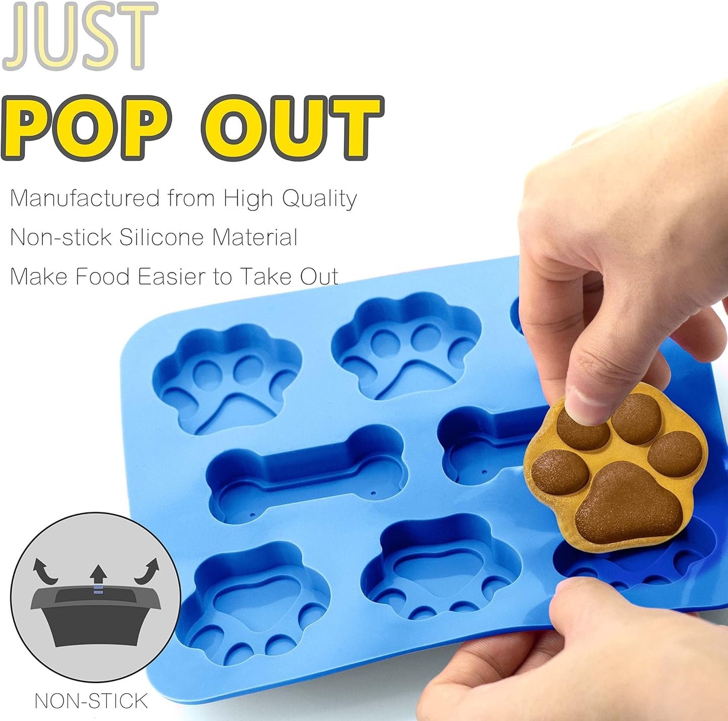 Anaeat 3 Pack Silicone Molds with Puppy Dog Paw and Bone Shaped 2 in 1, Reusable Non-Stick Ice Cube Trays & Flexible Candy Chocolate Molds for Homemade Dog Treats, Pudding, Jelly & Baking Biscuits