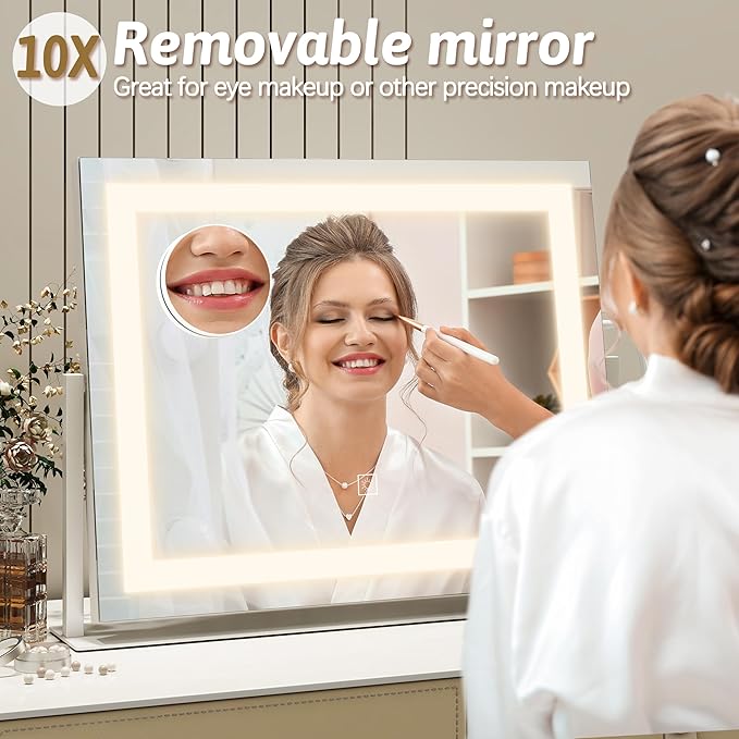 ROLOVE Vanity Mirror with Lights 22"x18", Lighted Makeup Mirror with 10X - Image 6