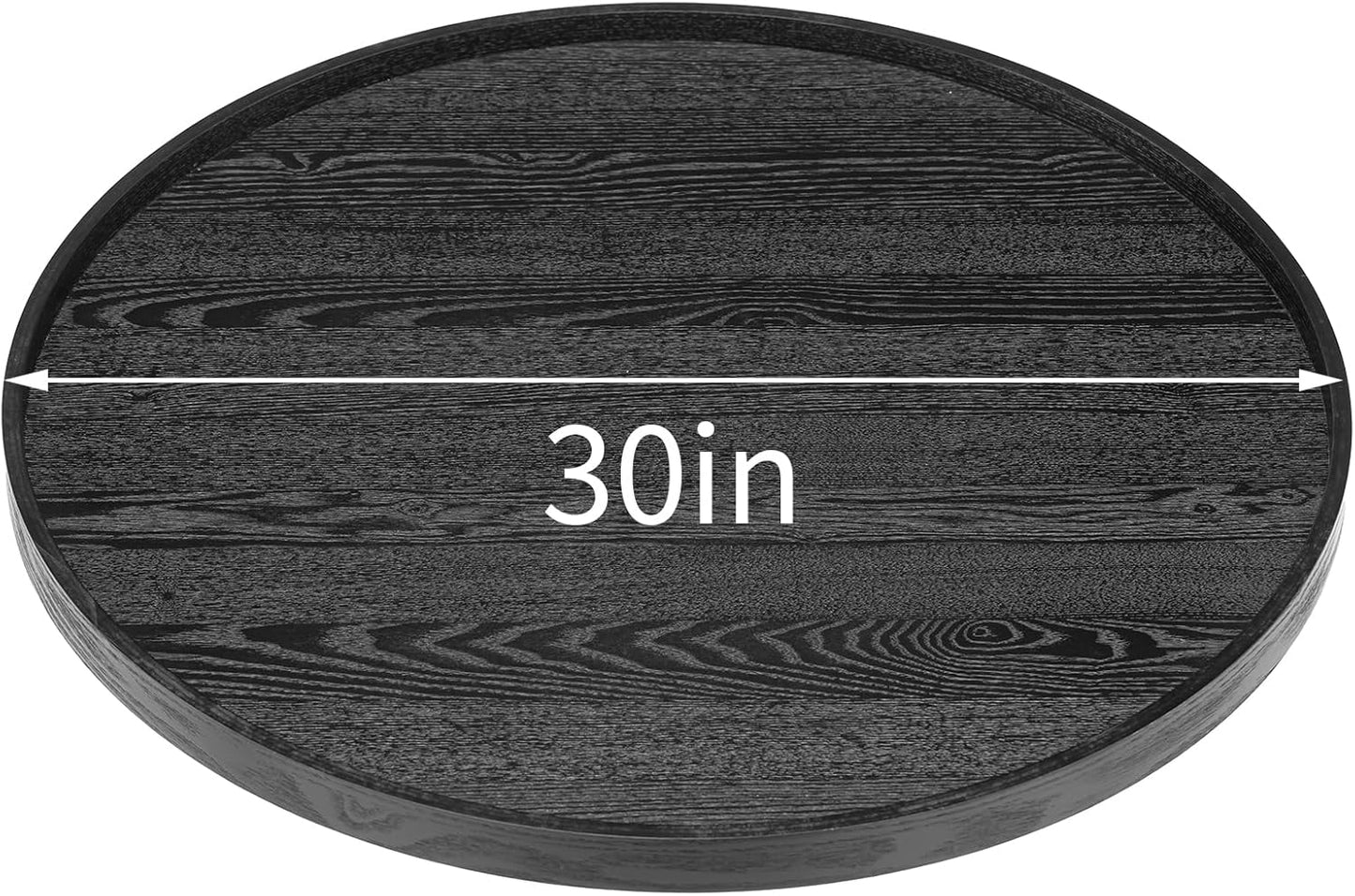 30 inch Round Solid Wood Serving Tray Extra Large Tea Coffee Snack Food Meals Serving Plate Non-Slip Kitchen Party Bar Server Ottoman Tray Breakfast Tray with Raised Edges Black