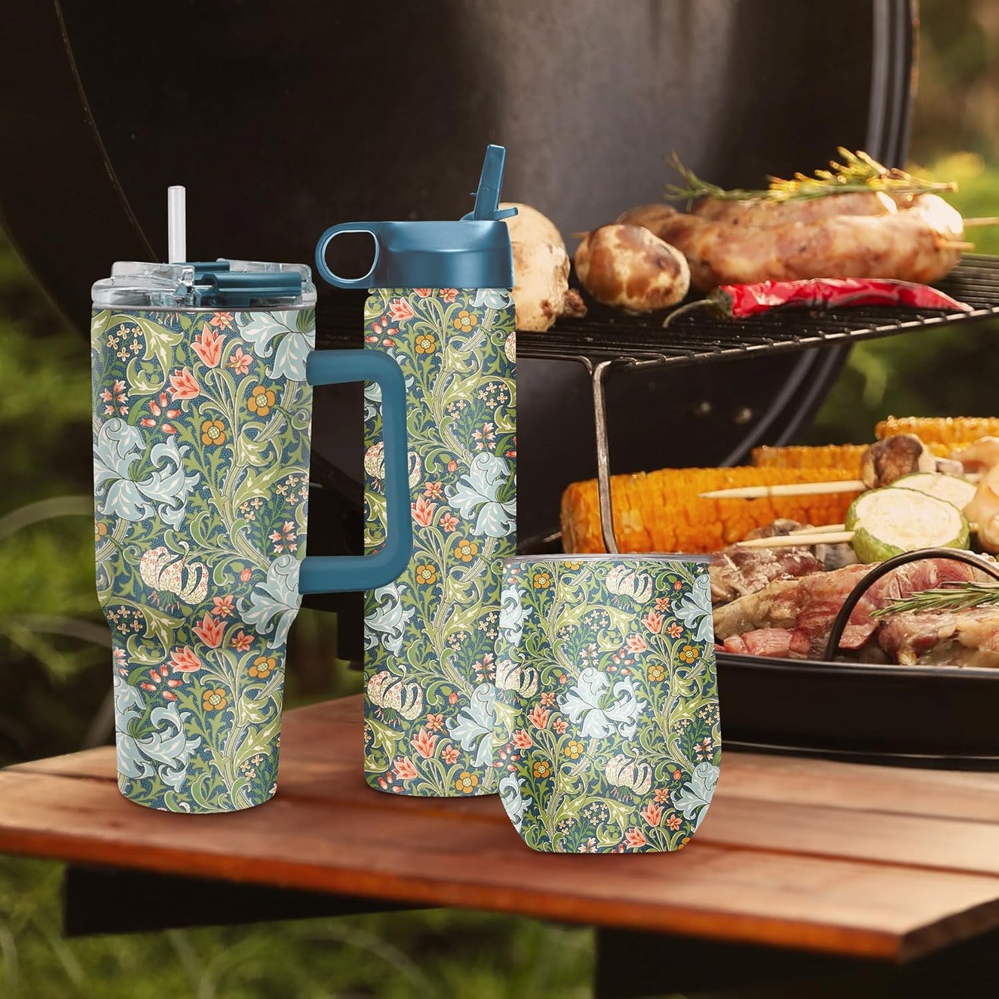 RainCaper 18/8 Stainless Steel Insulated Water Tumbler with Straw | 30oz, BPA-Free, Double Wall for Hot & Cold | Travel-Friendly, Cup Holder Ready (William Morris Morris Golden Lily)