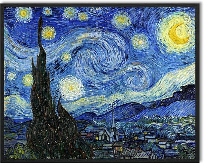 Van Gogh Canvas Wall Art: Starry Night Painting Famous Art Prints Posters Black by 1KINGO