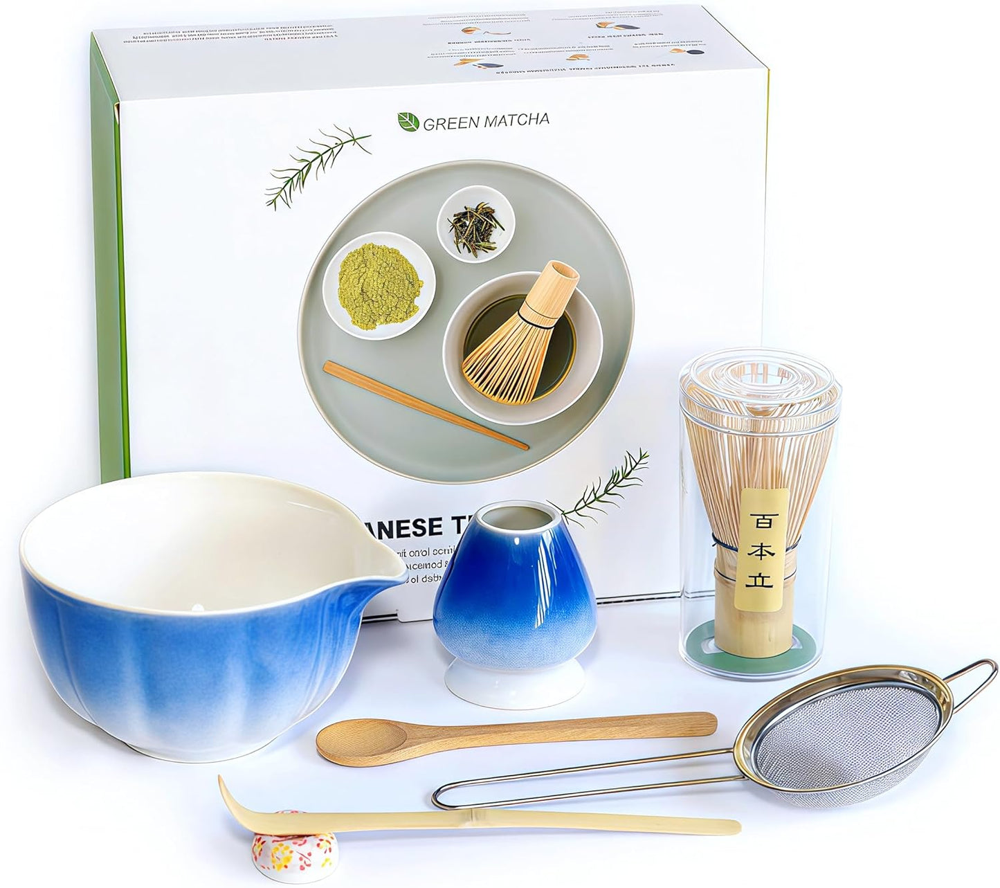 Matcha Whisk Set – 7 Pcs Japanese Tea Set with Bowl, Bamboo Whisk, Scoop, Holder, Sifter – Traditional Matcha Kit for Ceremony, Gift for Matcha Lovers