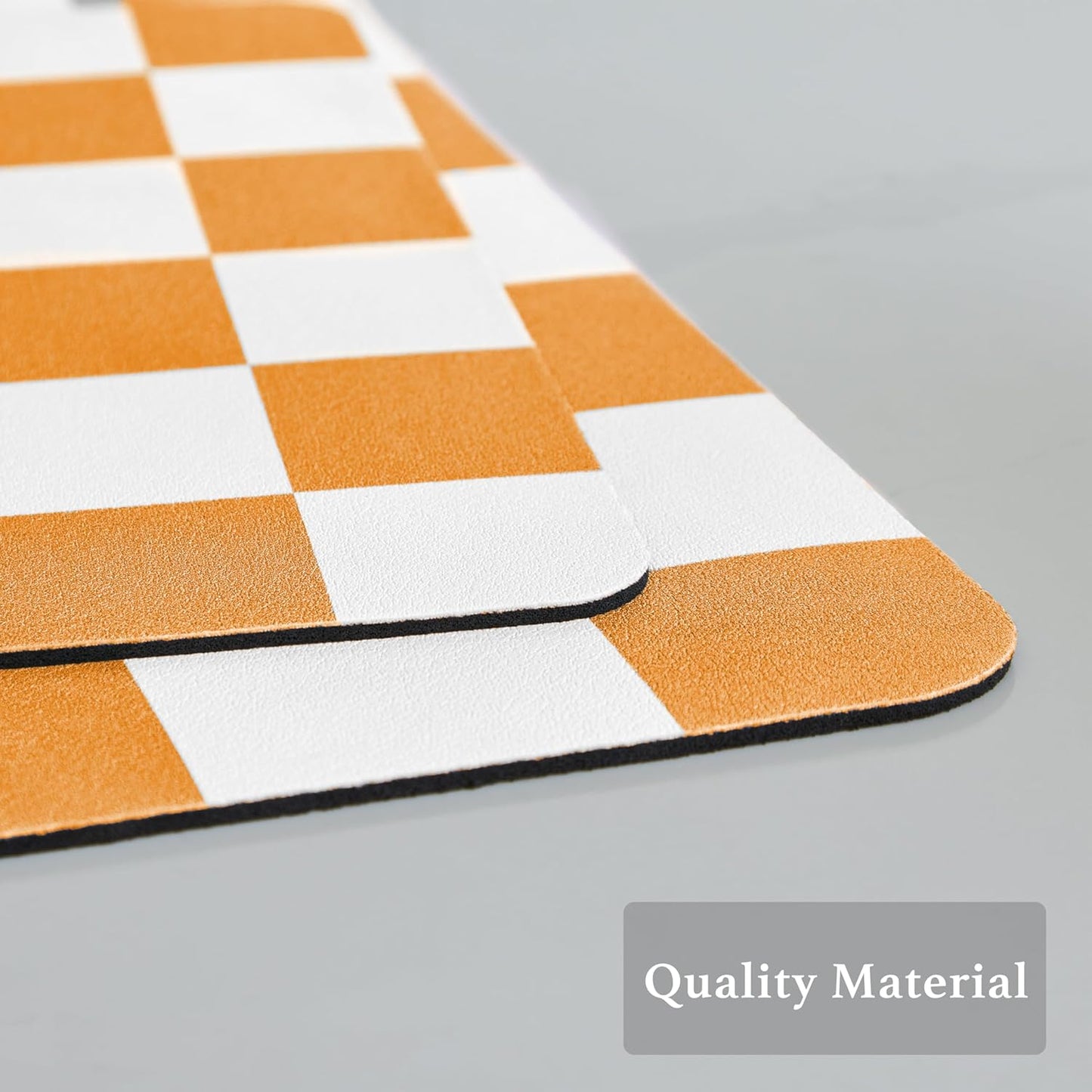 Checkered Dish Drying Mat for Kitchen Counter, Coffee Bar Station Accessories, Retro Cute Fall Aesthetic Modern Absorbent Drainer Mat Kitchen Drying Mat Easy Clean, Orange 12" x 19"