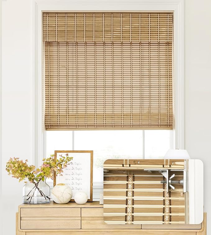 LazBlinds No Tools No Drill Cordless Bamboo Roman Shades, Custom Light by LazBlinds