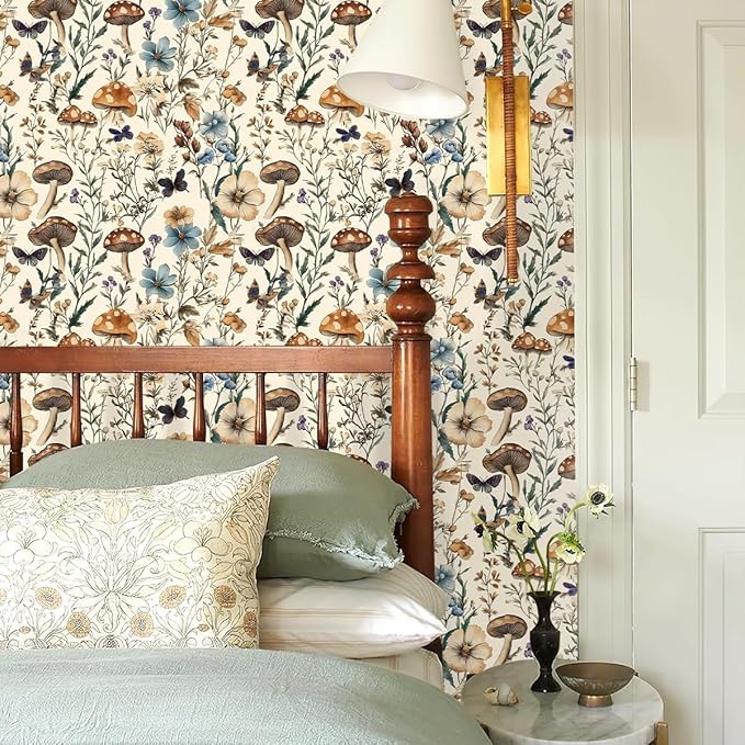 Froluya Mushroom Wallpaper Peel and Stick Vintage Floral Contact Paper 16.9" x - Image 8
