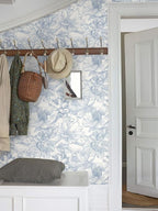 Ismoon Vintage Floral Wallpaper Peel and Stick Beige and Blue Contact Paper - Image 4