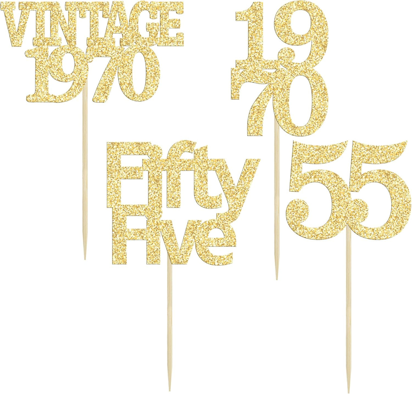 Gyufise 24Pcs 55th Birthday Cupcake Toppers Glitter Cheers to 55 Fabulous Fifty Five Vintage 1970 Cupcake Picks 55th Birthday Wedding Anniversary Party Cake Decorations Supplies Gold