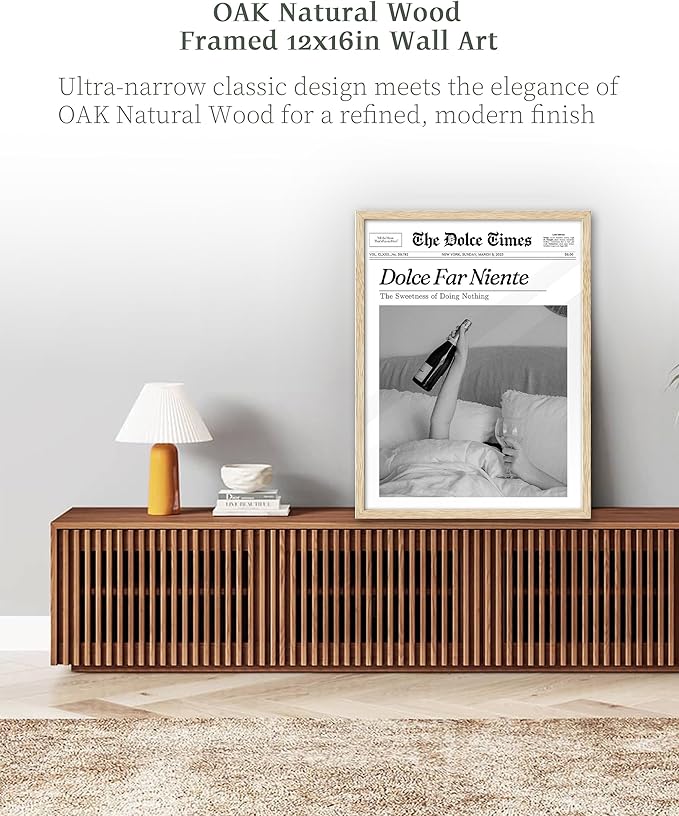 iHery Dolce Far Niente Framed Trendy NewsPaper Wall Art, Natural OAK Wood - Image 2