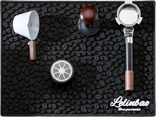 Coffee Bar Mats for Countertop, Bar Decor Accessories, Coffee Machine Tray for Countertop, Non-slip Dish Drying Mat, Rubber Barista Tools Pad, Espresso Organizer (Black, 18"x12")