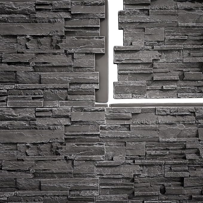 EverStone Cascade Faux Stone Panel, 48 5/8"W x 24 3/4"H x 1 1/4"D, Graphite - Image 9