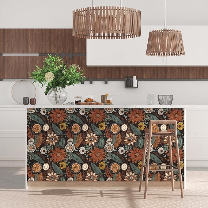 Laatse Boho Wallpaper Peel and Stick, Vintage Floral Contact Paper 17.5" x - Image 7
