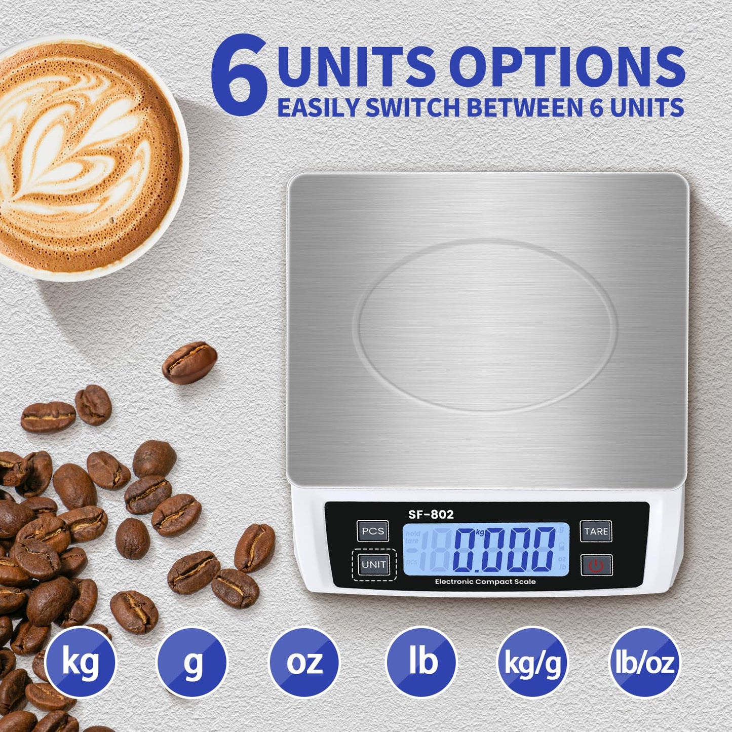 Large Digital Kitchen Scale 30kg/66lb Food Scale for Baking Cooking Stainless Bread Scale with LCD Display Counting Scales for Coins Adapter Included(Stainless White)