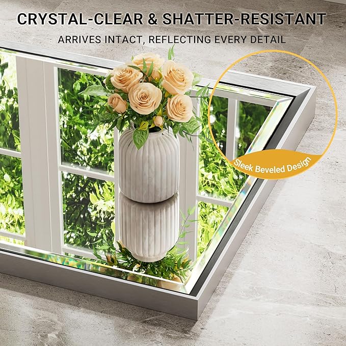 40 x 30 Silver Bathroom Mirror, Large Beveled Silver Bathroom Vanity Mirror - Image 3