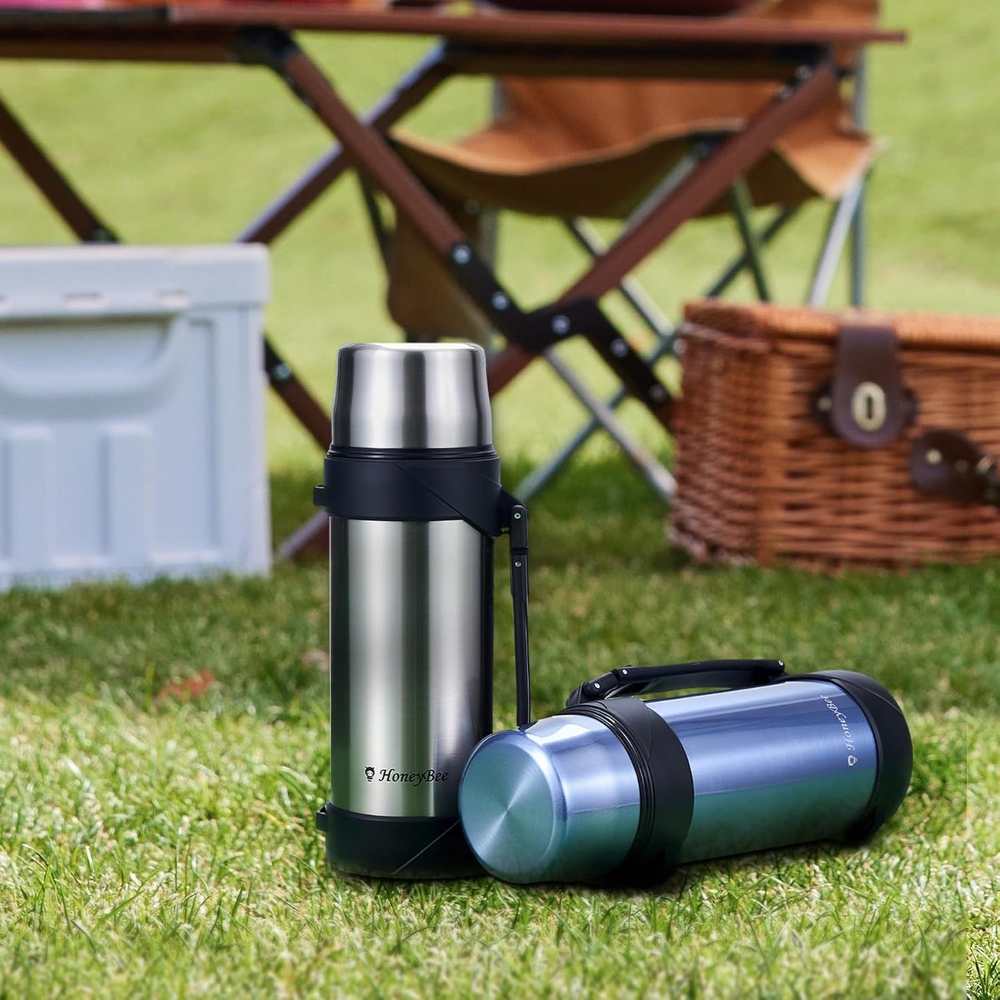 HoneyBee Insulated Water Bottle 68 Ounce Thermos For Hot & Cold Drink, 18/8 Stainless Steel Vacuum Insulation BPA Free, Travel Keep Liquid Hot For 24 Hours (Sapphire Blue)…