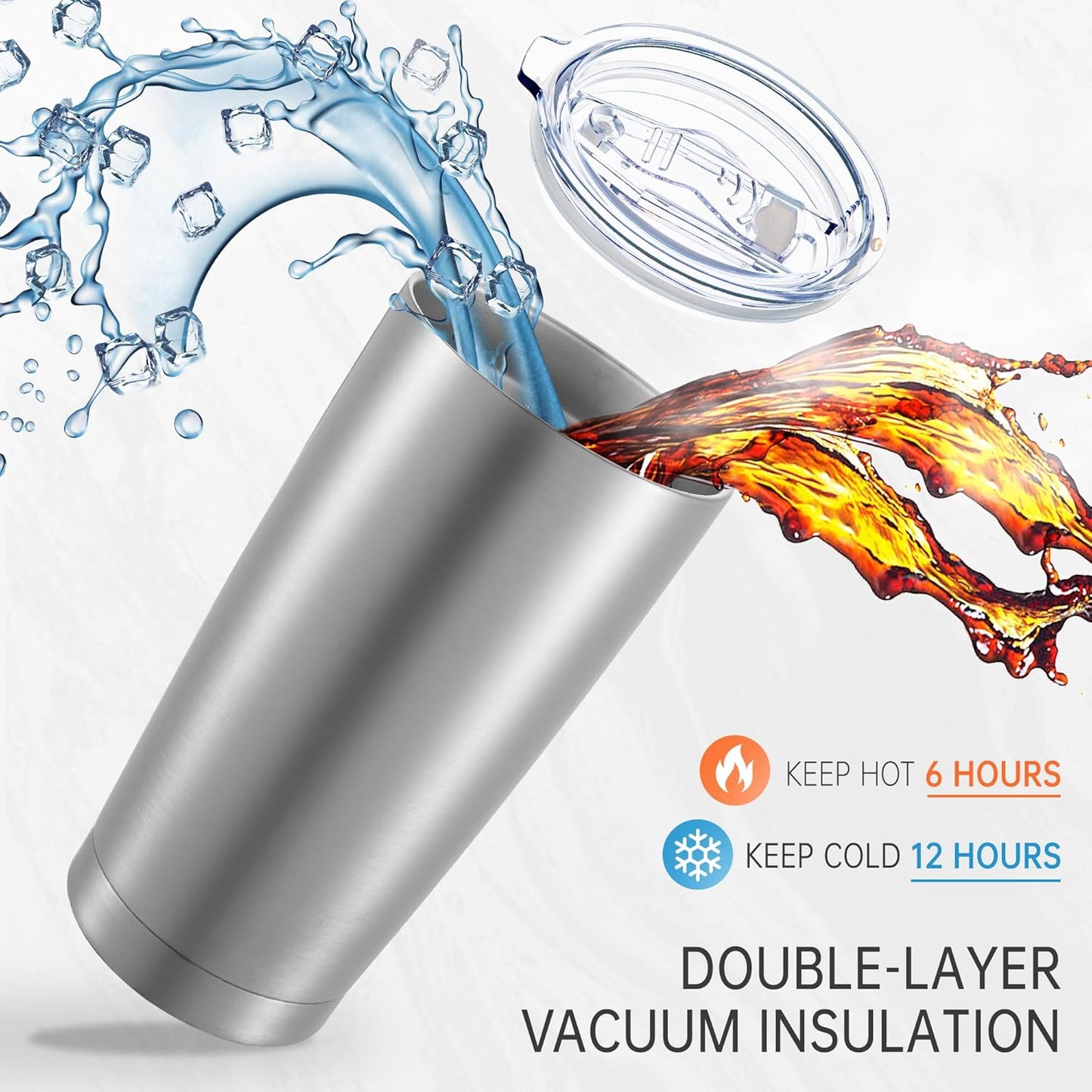 20 oz Tumblers Bulk Stainless Steel Tumbler with Lid Double Wall Vacuum Insulated Coffee Mug 20oz Powder Coated Cup for Hot and Cold Drinks, Stainless, 12 pack