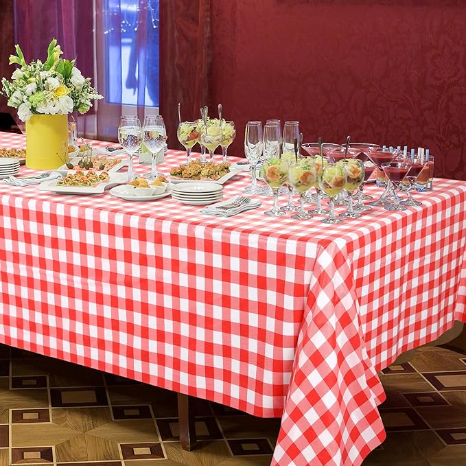 Kochorie 54 Inch x 500 Ft Red Checkered Plastic Table Cloth Roll Disposable - Image 6