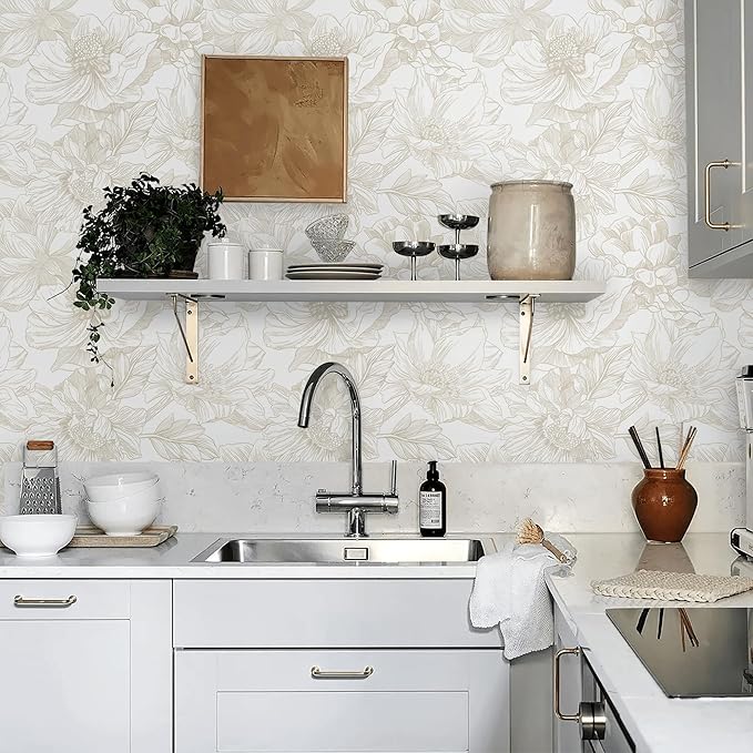 Ismoon Large Floral Peel and Stick Wallpaper Boho Beige Contact Paper - Image 8