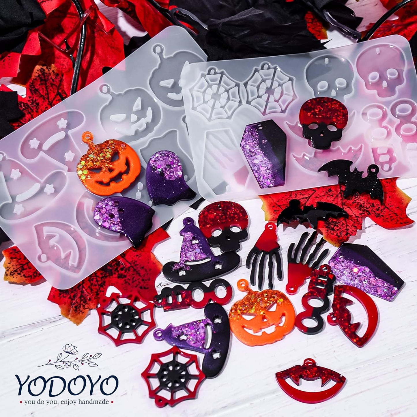 Halloween Resin Earrings Mold 3pcs Mini Skull Resin Jewelry Molds, Bat Pumpkin Coffin Silicone Mold for Earring Pendant Bracelet Keychain Making Kit DIY Epoxy Ornaments Holiday Gifts