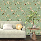 Laatse Green Floral Wallpaper Peel and Stick Bird Wallpaper Pink Flower Contact - Image 2