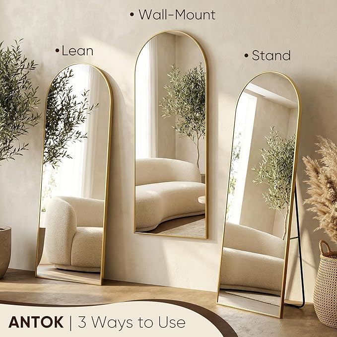 Antok 81" x41” Arched Full Length Floor Mirror, Free Standing/Wall Mount/Leaning - Image 6