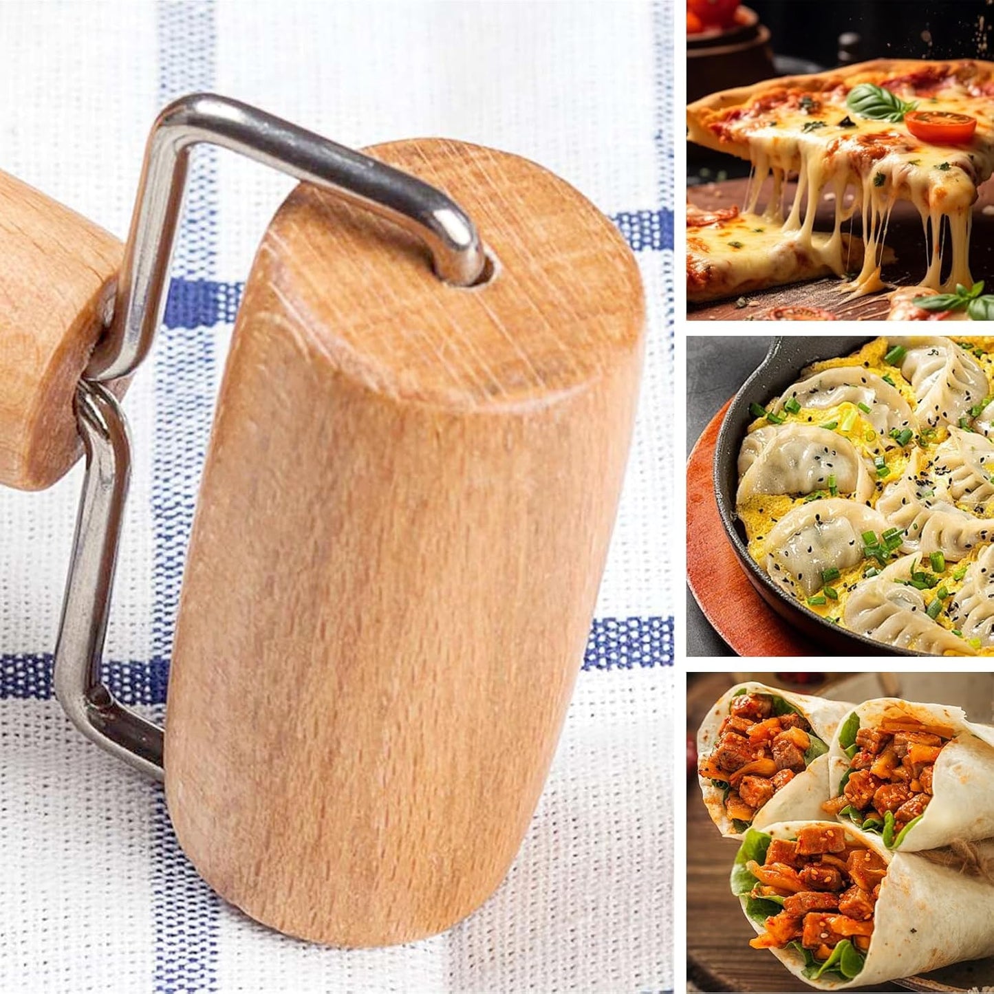 Small Rolling Pin, Wooden Dough Roller, Non-Stick Pizza Roller, T Type Rolling Pins for Kitchen Baking, Pizza Dough Press (2.8 * 5.1 inch)